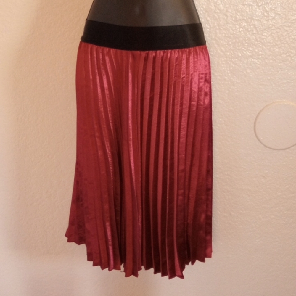 Satin Pleated Crimson Midi Skirt